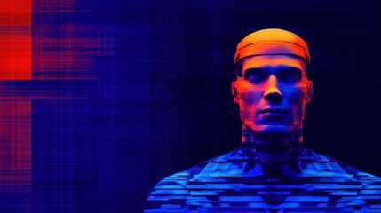 Poster - Futuristic Cybernetic Mannequin in Vibrant Neon Art Style