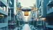 © Smoky - Modern drone delivery service in smart city urban landscape with package box and efficient technology