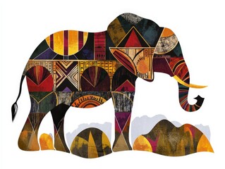 Poster - Colorful Abstract Art of Elephant with Geometric Patterns and Shapes