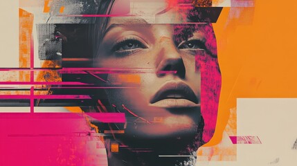 Poster - abstract creative portrait with bold colors and geometric shapes
