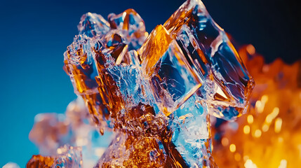 Poster - Close up of a piece of ice with intricate details and textures on a dark background