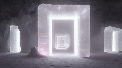 Poster - A dark room illuminated by light streaming through an open door