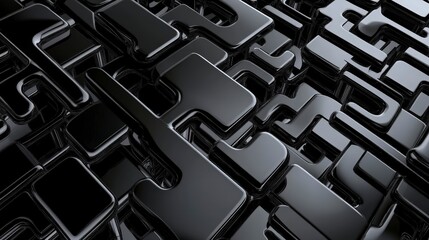 Poster - Abstract Black Geometric Shapes with Reflective Surfaces and Depth