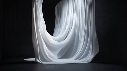 Poster - Ethereal White Fabric Drapery in Dark Studio with Soft Lighting