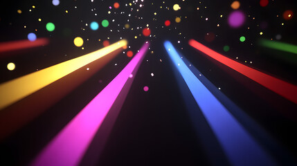 Poster - colorful light beam shining brightly on a dark black background creating a vibrant visual effect