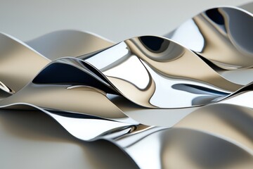 Poster - Abstract metallic waves elegant chrome surfaces smooth curves reflection background conceptual