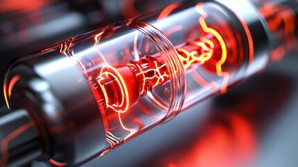 Poster - Captivating close up of a futuristic red plasma engine showcasing advanced technology and innovation with a sleek metallic background and a high tech mood