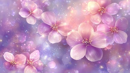 Poster - Ethereal bloom art with soft pastel colors and bokeh lights creating a dreamy and magical floral background for spring