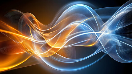 Fototapete - Blue and orange wave pattern on a black background in abstract design