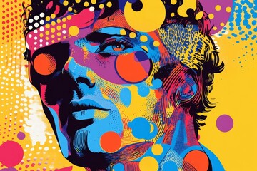 Poster - Vibrant Portrait with Abstract Colorful Shapes and Patterns