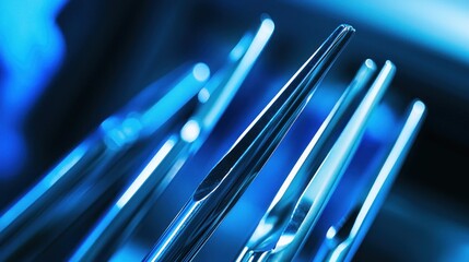 Poster - Futuristic metallic blue tongs detail abstract macro view with bright highlights and shadows modern industrial design