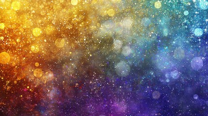 Poster - Ethereal cosmic dust cloud with vibrant hues of gold blue and purple creating a magical and dreamy atmosphere perfect for abstract backgrounds