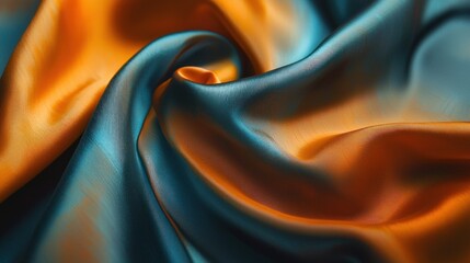 Poster - Abstract silk fabric with interplay of orange and blue colors creating a luxurious and elegant texture for backgrounds