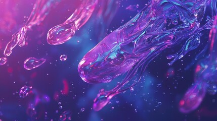 Poster - Abstract liquid forms in vibrant purple and blue hues creating a futuristic and dynamic composition with a dreamy atmosphere