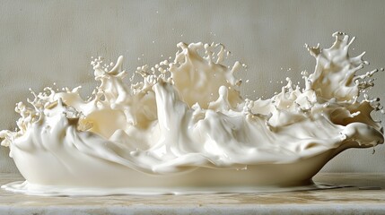 Poster - Captivating Milk Splash High Speed Photography Creamy Texture Freshness Dynamic Movement Liquid Art Serene Background Studio Shot