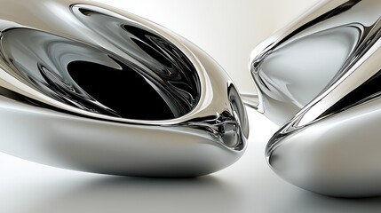 Poster - Sleek Silver Metallic Abstract Sculpture with Smooth Curves and Reflections on White Background Art