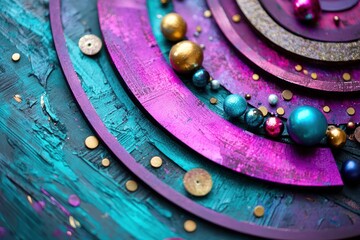 Aufkleber - Vivid painting of textured circles abstract art with metallic orbs and vibrant color harmony painting style