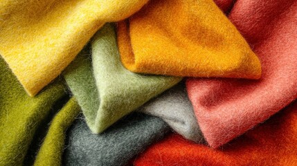 Aufkleber - Vibrant mohair fabric in assorted colors creating a cozy and inviting texture with a soft and warm background in a close up shot