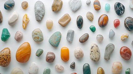 Aufkleber - Variety of Polished Gemstones Colorful Natural Stones Collection Mineral Rock on Plain White Surface Studio Shot
