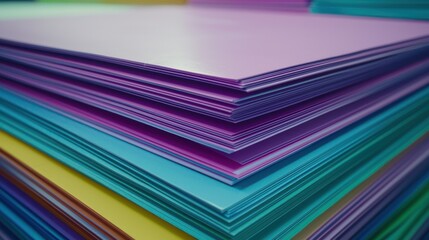 Poster - Colorful sheet stack creative paper arrangement vivid surface flat lay shot vibrant backdrop artistic spectrum