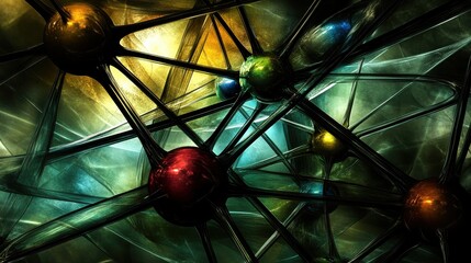 Aufkleber - Abstract Network of Colorful Spheres and Lines Representing Connectivity and Interaction in a Digital Space