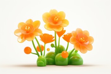 Canvas Print - Simple orange flowers and a green cactus petal plant inflorescence.