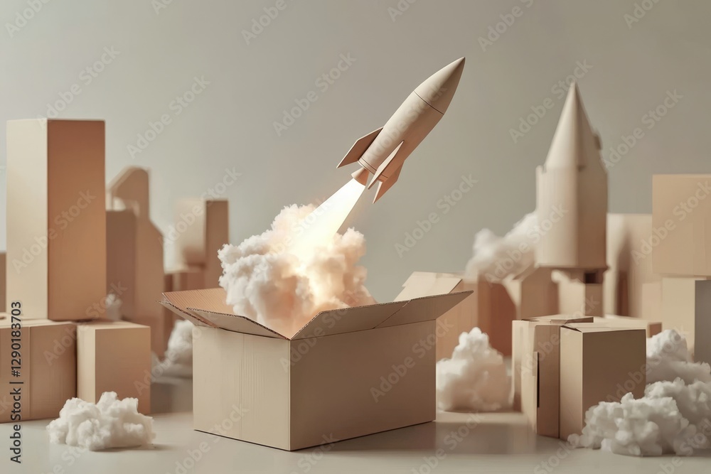 Visual representation of startups, showing a rocket taking off from a ...