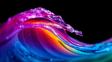 Poster - Liquid spectrum, An abstract wave of vibrant colors against a black backdrop