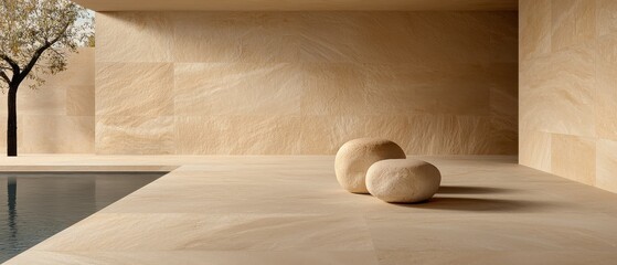Poster - calm minimalist architecture modern home stone decor indoor serene environment tranquility concept