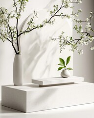 Poster - elegant floral arrangement on minimalist display modern studio still life bright atmosphere close-up