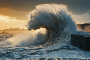 Wall Mural - Massive, powerful ocean wave crashing with intense force and energy