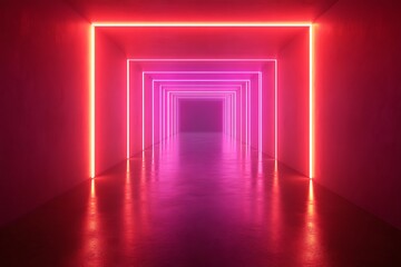 Wall Mural - Neon Light Tunnel - Vibrant Geometric Corridor