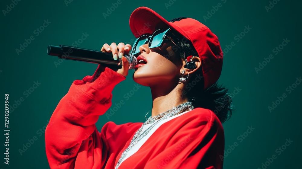 Asian female K-pop singer in a trendy outfit, striking a dynamic pose ...