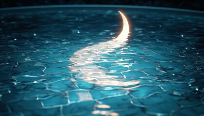 Poster - Crescent Moon Reflection on Dark Blue Water Surface at Night
