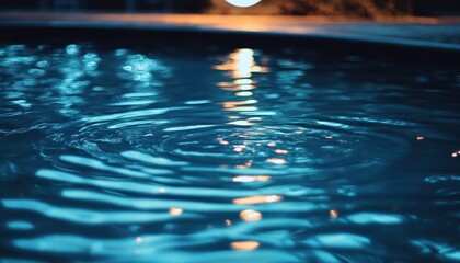 Poster - Dark Blue Water Ripples at Night in Swimming Pool
