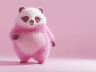 Poster - Adorable Pink Fluffy Panda 3D Render
