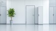 © BirD - Minimalist office corridor with white walls, a door, and a potted plant, reflecting modern design aesthetics.