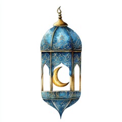 Wall Mural - Blue and Gold Ornamental Lantern with Crescent Moon Illustration