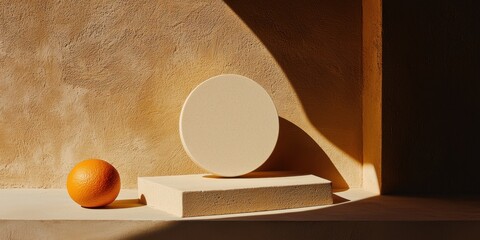Poster - Artistic still life of orange and circular object in minimalist setting natural light home decor