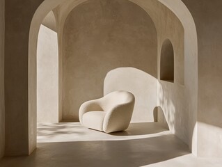Poster - Modern minimalist chair design in serene interior space architectural soft lighting