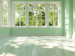 Poster - bright and airy interior space with green walls natural light home decor indoor environment wide ang