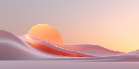 Poster - Sunrise over abstract waves digital landscape serene environment minimalist viewpoint tranquility concept
