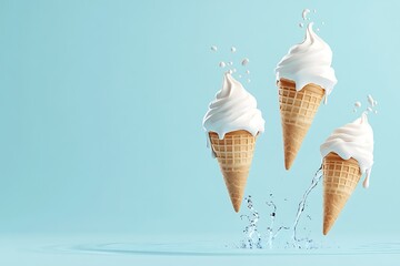 Poster - Melting Ice Cream Cones Splashing into Water