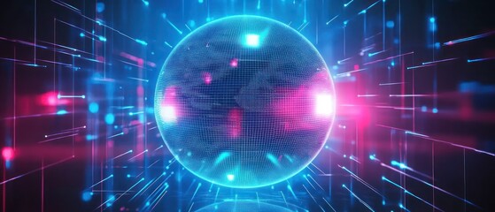 Poster - Futuristic glowing globe with vibrant energy streams