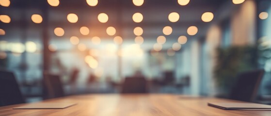 Poster - Modern office meeting space with blurred background lights
