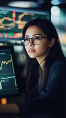 Poster - Young professional analyzing stock market trends indoors