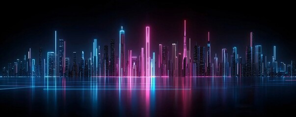 Poster - a city skyline at night, where energy-efficient holographic billboards blend seamlessly with vertical forests on skyscrapers, futuristic eco-tech innovation in urban landscapes, hyper-detailed