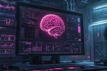 Fototapete - On screen interface with brain.