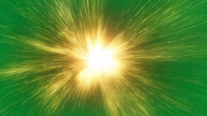 Poster - Glimmering golden light rays dynamically spreading, radiating intense luminosity across vibrant green chroma key backdrop