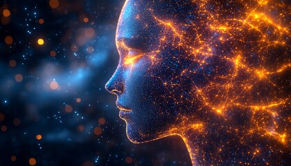 Wall Mural - woman, energy, cosmic, profile, sparks, background, abstract, art